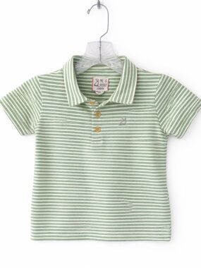Me & Henry London Green & White Stripe Cotton Blend Polo Shirt Size 4/5